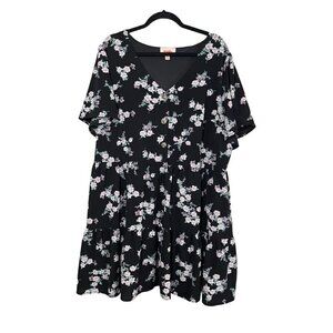 Everi Floral Dress 2X Black Midi Feminine Whimsigoth Fairy Neutral Retro Classic